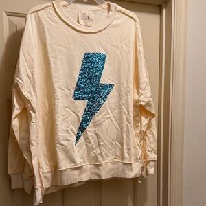 Fantastic Fawn Cream Sweatshirt with Blue Lightning Bolt